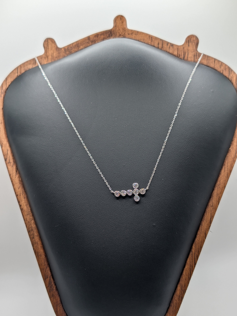925 Sterling Silver Lab-Grown Diamond Sideways Cross Necklace 0.45 ctw IGI